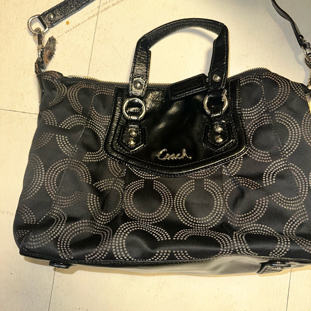 Coach Black and Silver Patterned Shoulder Bag